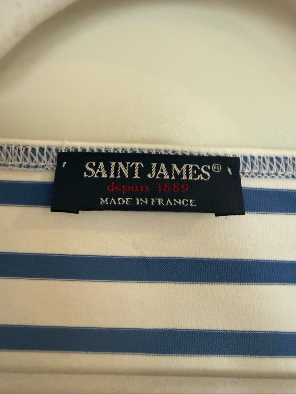 Saint James Blue & White Breton Stripe Boatneck 3/4 Sleeve Top - Picture 3 of 7